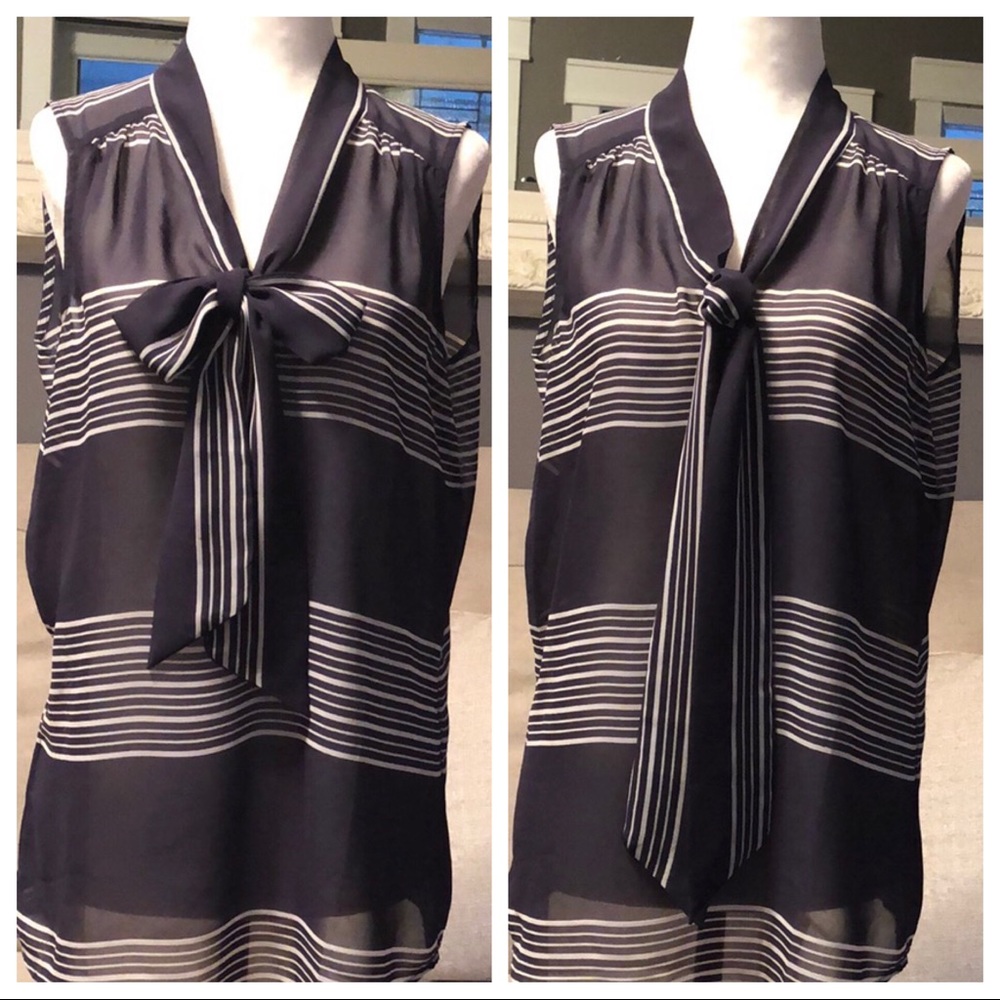 ANN TAYLOR LOFT NAVY WHITE TIE TOP